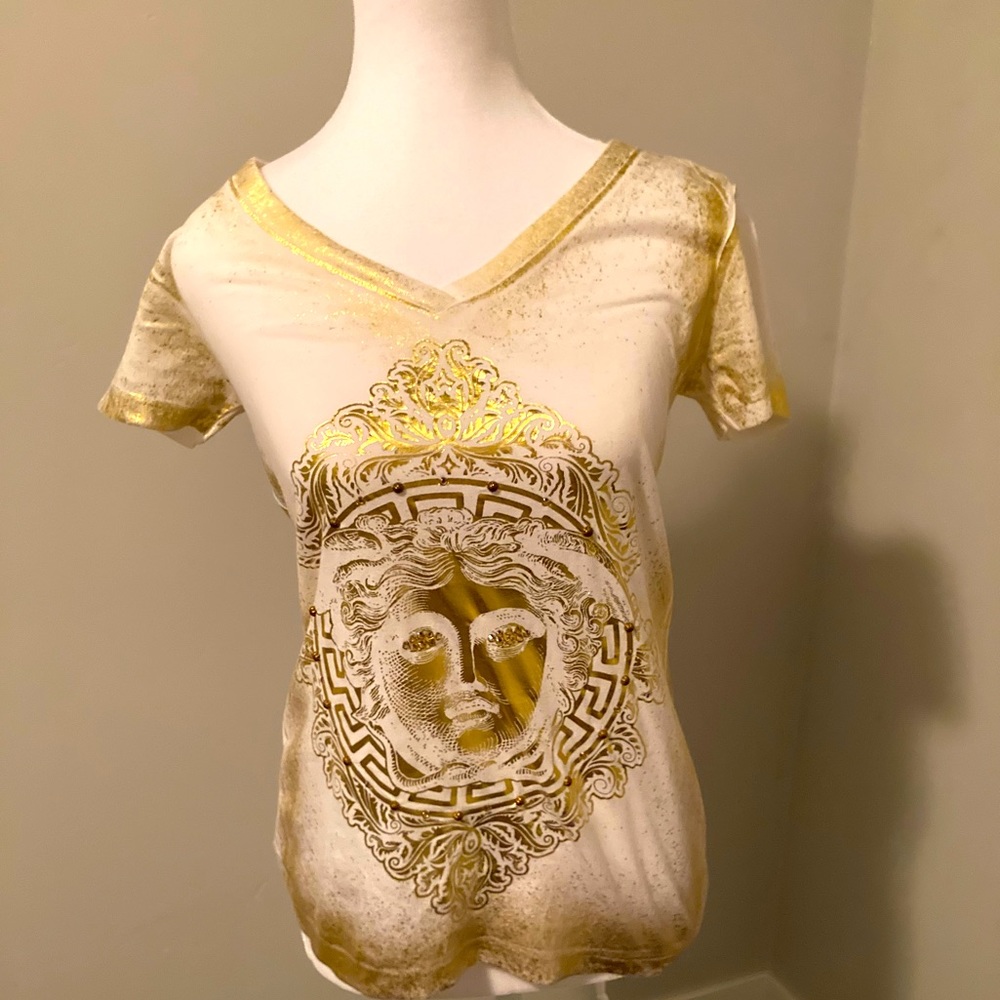 Sequined, shiny fitted Italian style shirt. White and gold. Size M. Made by RAW